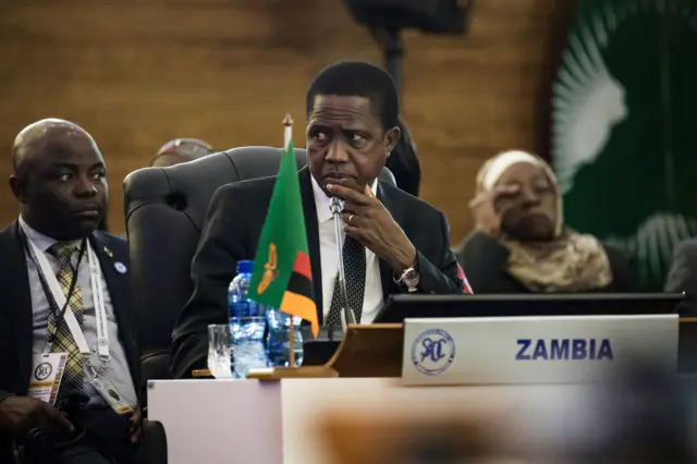 President Edgar Chagwa Lungu of the Republic of Zambia is seated at the Opening Session of the 37th Southern African Development Community (SADC) Summit of Heads of State and Government at the OR Tambo Building in Pretoria on August 19, 2017.