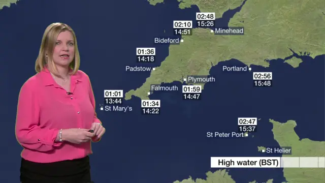 High tide times map for Devon and Cornwall