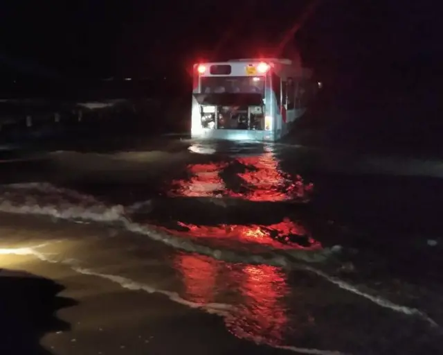 Bus in water in Cleethorpes