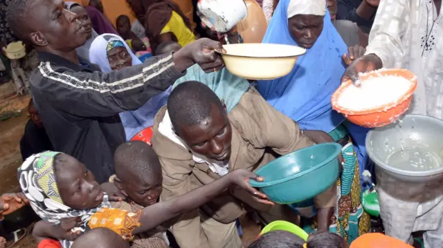 Food distribution at a camp in north-eastern Nigeria