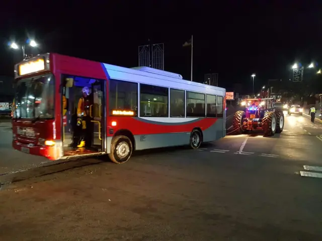 Bus being towed away