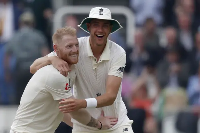 Ben Stokes and Stuart Broad celebrate