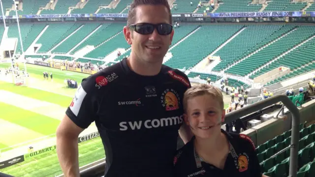 Young Exeter fan Ollie at his first premiership final with his dad