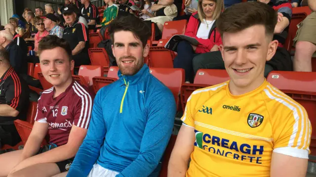 Antrim supporters Sean Kelly, Gavin Murray and Mark Duffin are hoping to see their county claim a first Ulster SFC win in four years