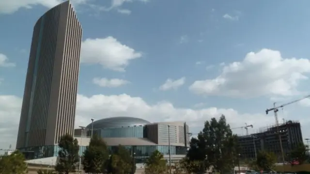 General exterior view of the new African Union headquarters in Addis Ababa, Ethiopia, on January 24, 2012.