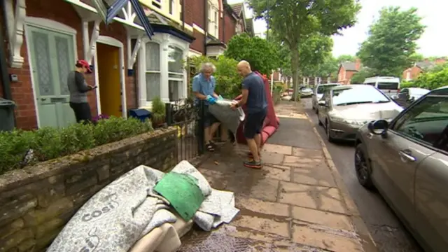 Flood damage outside homes in Selly Oak