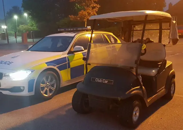 Police car and golf buggy