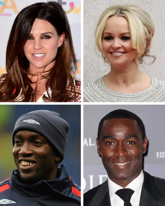 (Top row) Danielle Lloyd (left), Jennifer Ellison, (bottom row) Dwight Yorke (left) and Andrew Cole