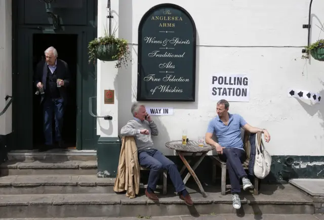 Drinkers and voters outside the Anglesey Arms, Kensington and Chelsea