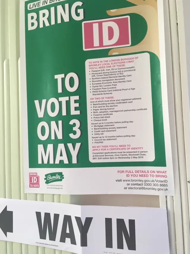 An image of a poster in Bromley telling people what ID they need to bring in order to vote.