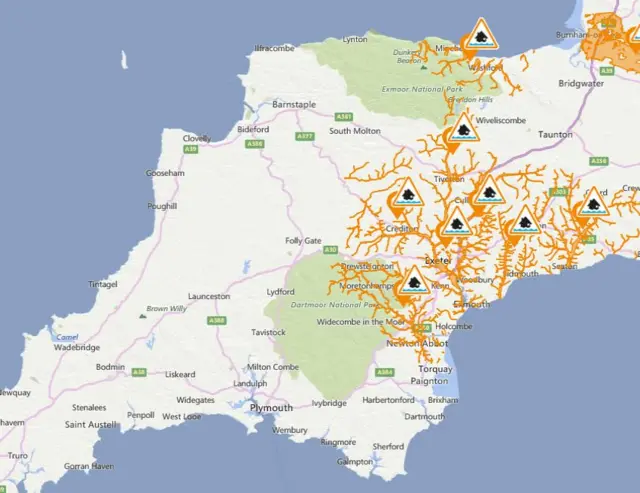 Flood alert warning for Devon