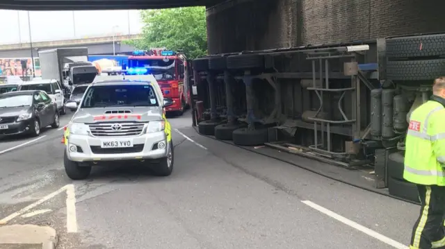 Overturned lorry