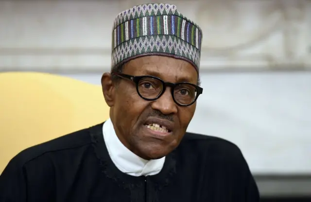 Muhammadu Buhari speaks during a meeting with US President Donald Trump in the Oval Office of the White House in Washington, DC, April 30, 2018