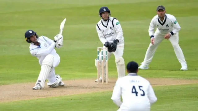 Derbyshire batting against Warwickshire yesterday