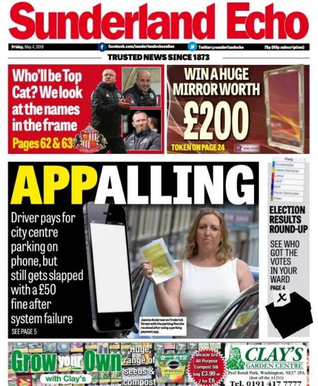 Sunderland Echo front page