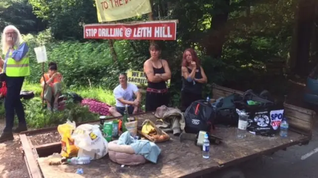 Protesters at a camp in 2017