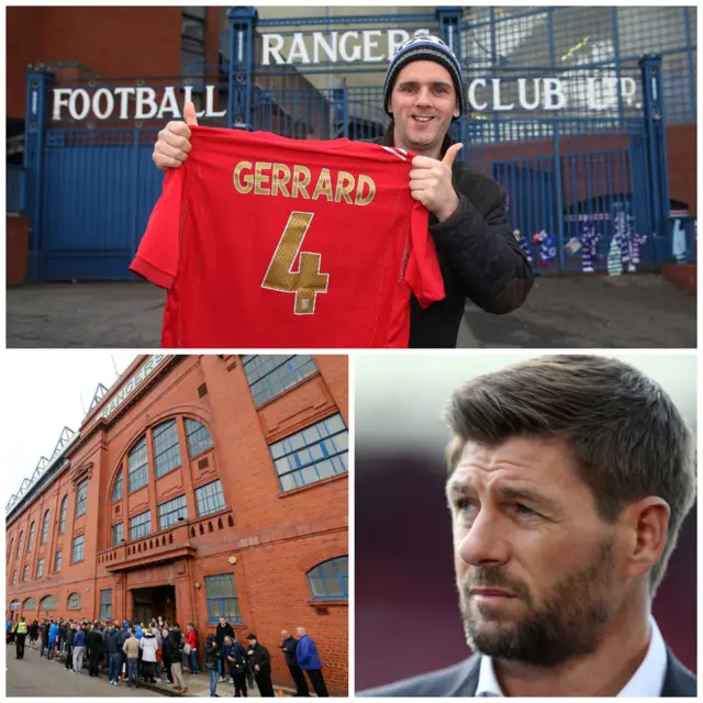 Rangers supporters are gathering at Ibrox ahead of Steven Gerrard's unveiling