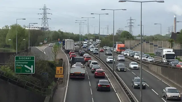 Traffic on the A500 northbound ahead of the A50