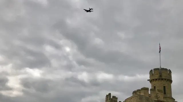 castle and lancaster bomber