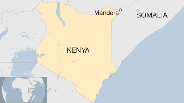 A map showing the location of the Kenyan town of Madera in relation to neighbouring Somalia