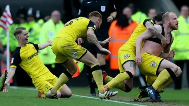 Burton Albion players celebrating