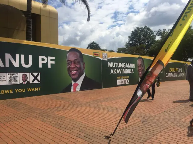 Zanu-PF election banners bearing the face of President Emmerson Mnangagwa