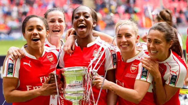 Arsenal Women celebrate their FA Cup win over Chelsea in 2016