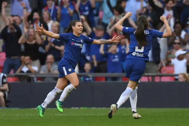 Ramona Bachmann celebrates scoring Chelsea's second goal