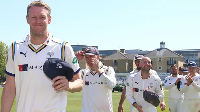 Steve Patterson leads Yorkshire off the field at Chelmsford