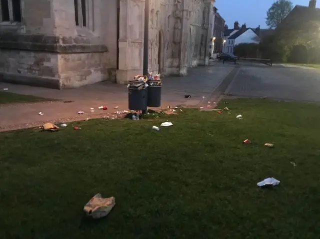 Exeter Cathedral overflowing bins