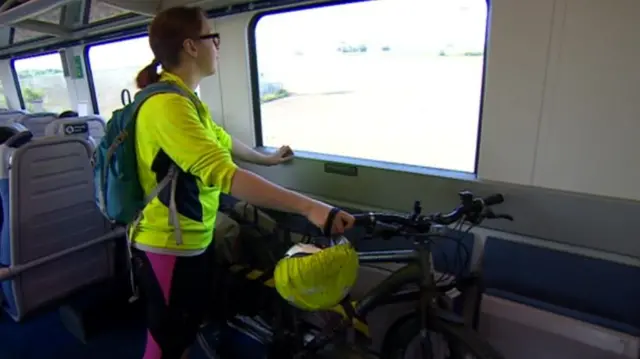 Cyclist on a train