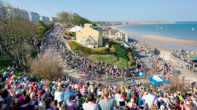 Crowds lined the road and bank-side by Filey seafront on Saturday