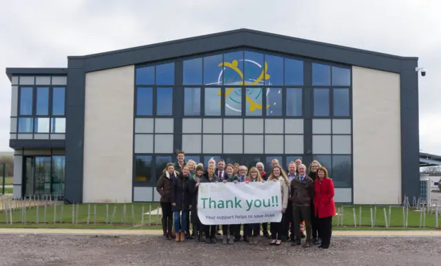 Members of Wiltshire Air Ambulance’s team at the charity’s new airbase at Outmarsh, Semington