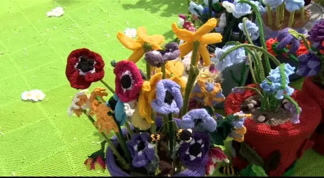 Knitted garden flowers