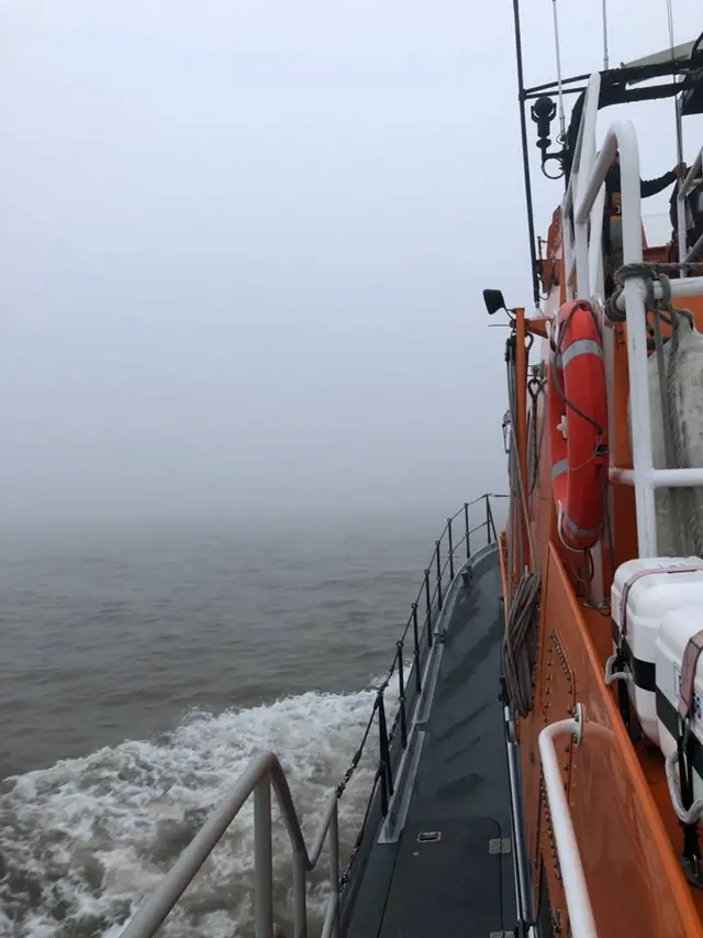 Harwich life boat in heavy fog