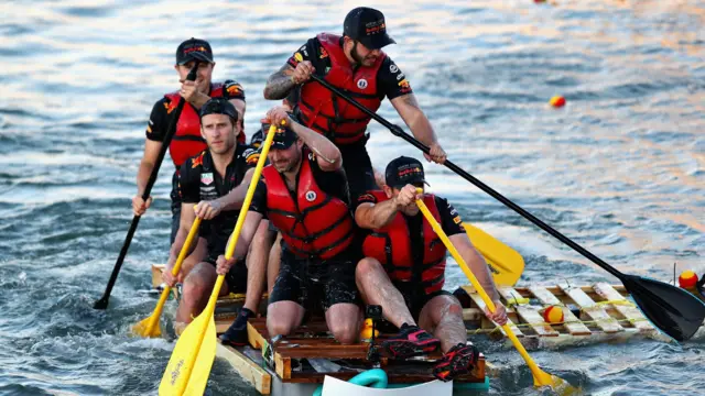 The Red Bull Racing team compete in the raft race