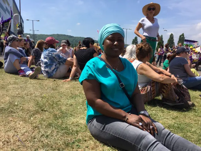 Fatima Roberts sitting on the grass