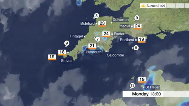 Monday's weather map