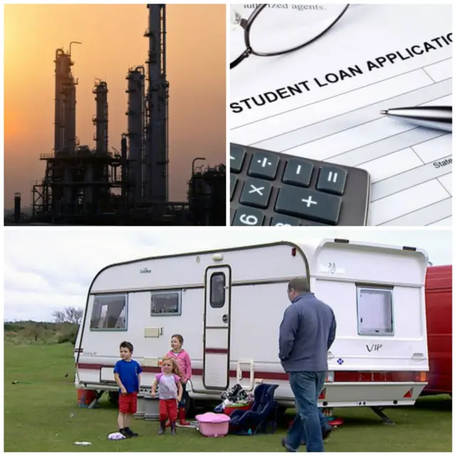 Oil rig, student loan form and Gypsy/Traveller family