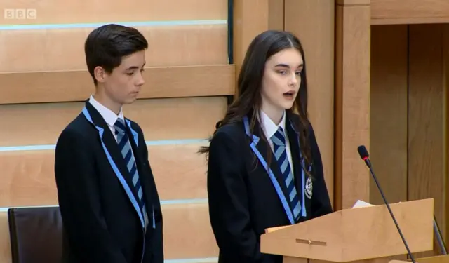 Megan Quinn and Rhys Lambert, pupils at St Columba’s High School, Gourock, and ambassadors to the Anne Frank Trust UK