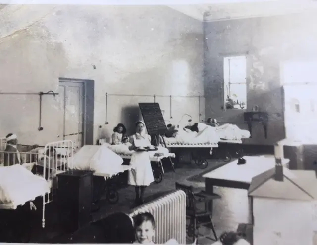 A black and white photo of the ward Valerie where spent three years of her life at Tehidy Sanatorium