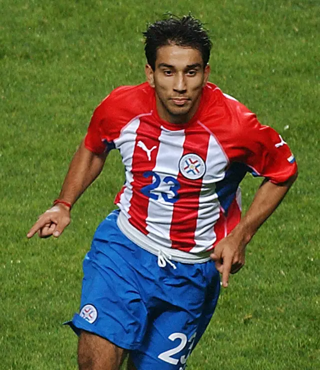 Nelson Cuevas playing for Paraguay at the 2002 World Cup