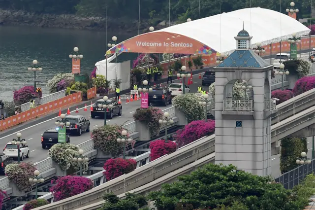 The motorcade transporting US President Donald Trump sets off for Sentosa,