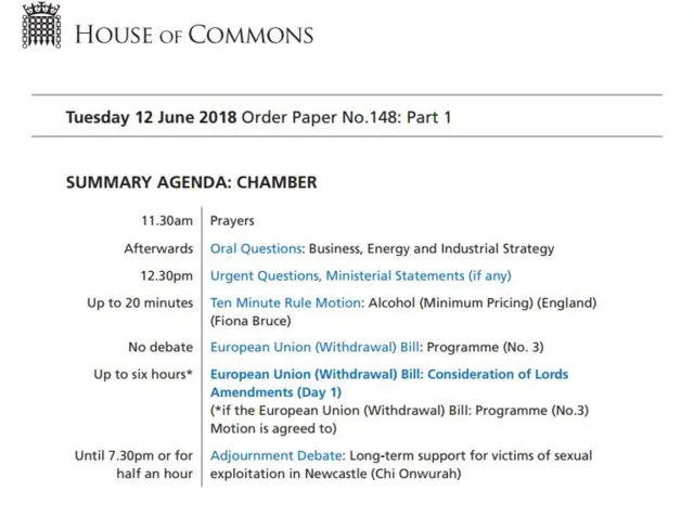 Commons order paper for 12 June