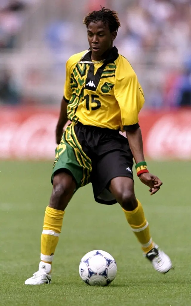 Ricardo Gardener playing for Jamaica at the 1998 World Cup