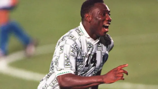 Daniel Amokachi playing for Nigeria at the 1994 World Cup