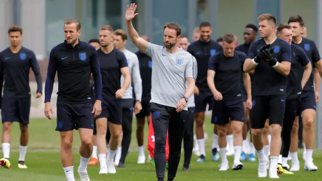 England manager Gareth Southgate and the 2018 World Cup squad