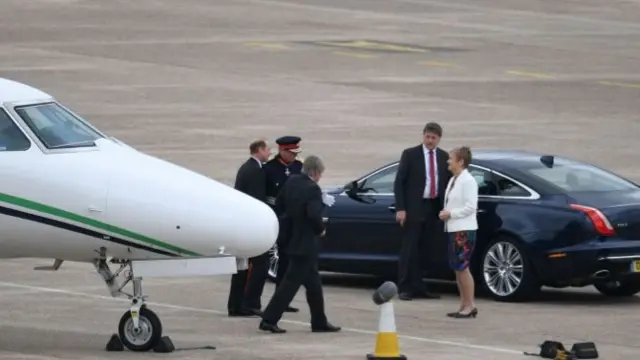 Earl of Wessex (left) getting off the plane at Birmingham Airport this week