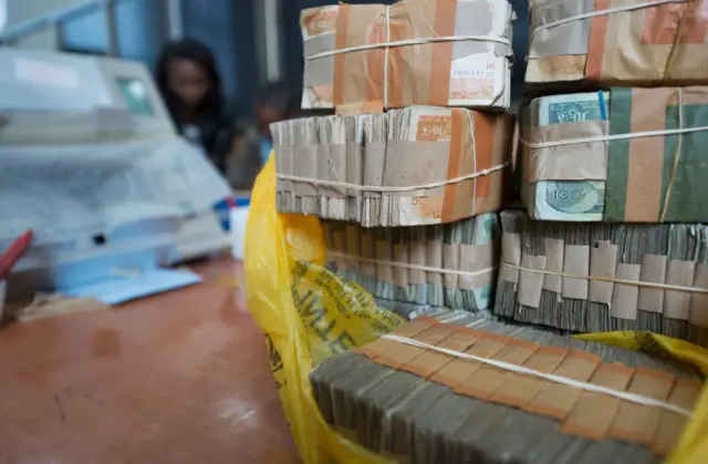 A lot of Ethiopian money in stacks