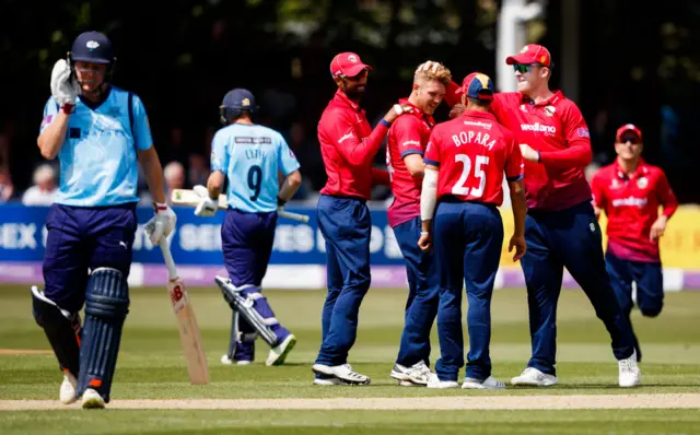 Jamie Porter celebrates dismissing Adam Lyth